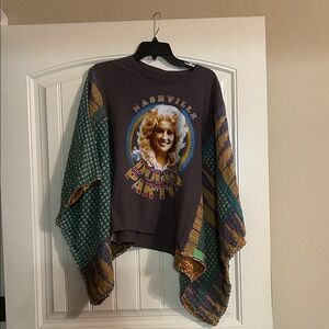 Up cycled Dolly Parton Graphic Poncho Top